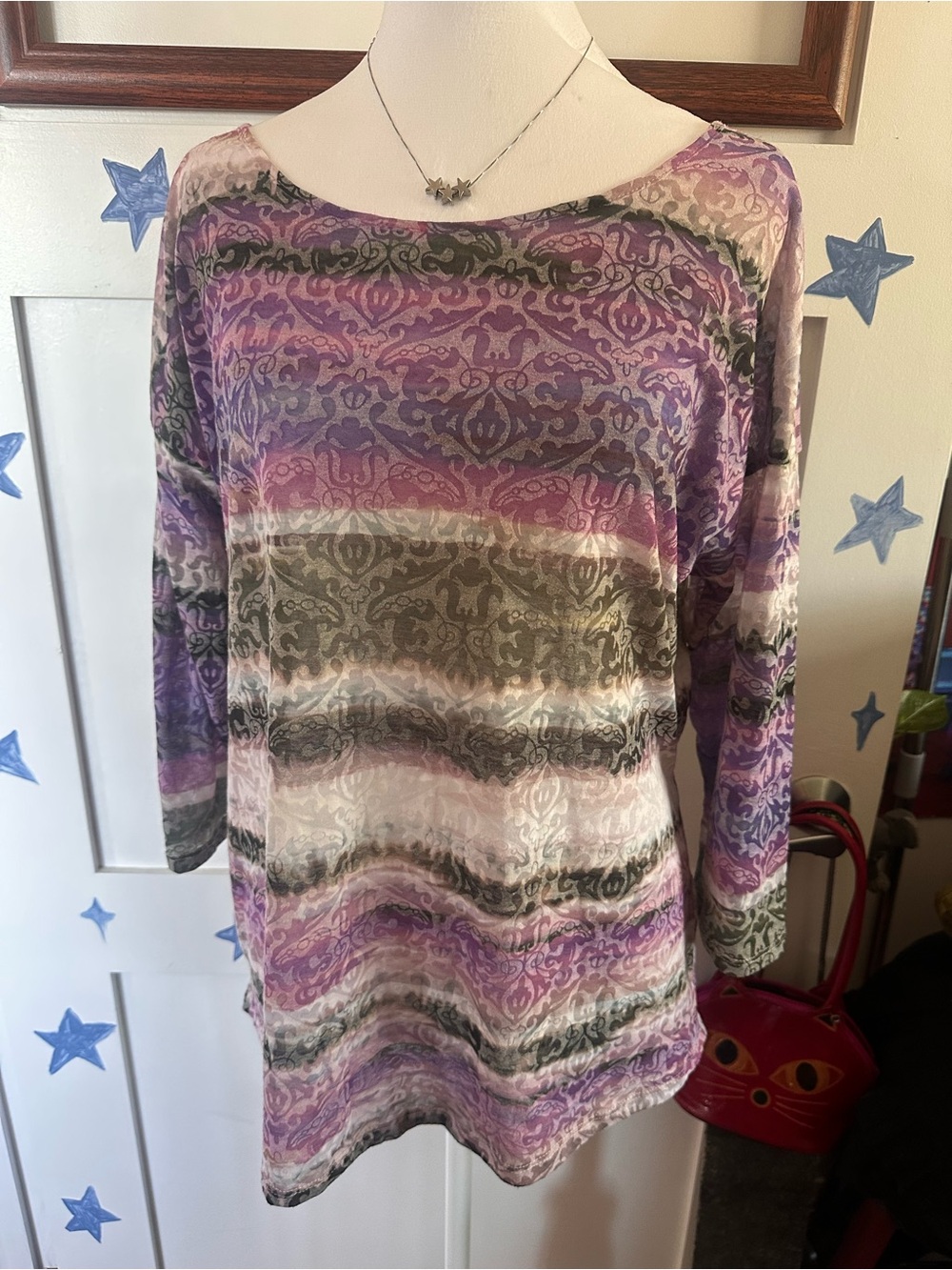 Tribal Jeans Purple & Olive Striped Long Sleeve Boatneck Top
